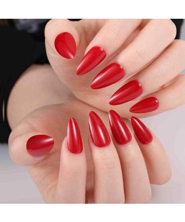 Brinote Red Stiletto Press on Nails - Medium Length Almond False Nails for Women and Girls - Buy Online on GoSupps.com