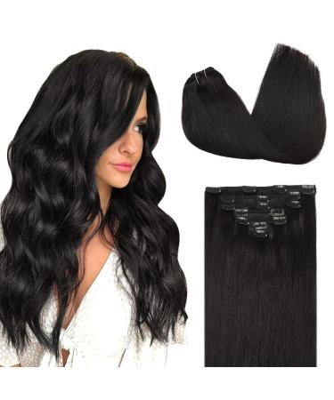 Doores clip in Extensions Real hair natural black 45cm 18 inch 7 pieces 120g remy human clips in hair extension straight smooth natural real hair extensions 45cm-12m20g 1b natural black