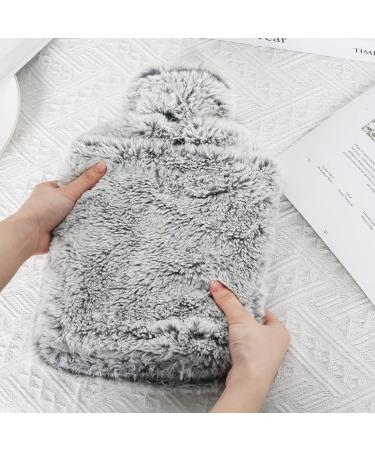 Findir Hot Water Bottle with Soft Fluffy Gray Cover - 2L Cuddly Rubber Heating Bottle for Pain Relief | Perfect for Adults & Children - Buy Online on GoSupps.com