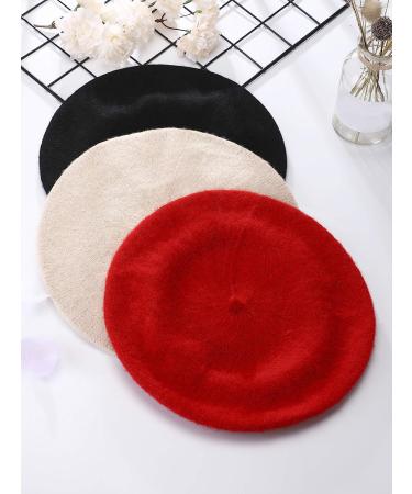 3-Piece Beret Hat Set for Women and Girls - French Style Beanie Caps in Solid Colors for Casual Winter Wear - Buy Online on GoSupps.com