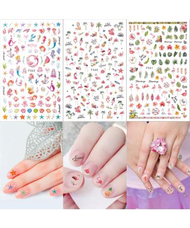 Konsait Mixed Nail Stickers (1200+ Designs) - Flower Animal/Fruit/Mermaid 3D Nail Art Decals for Women, Girls, Kids - Self-Adhesive Tips for Birthday Party Favors - Buy Online on GoSupps.com