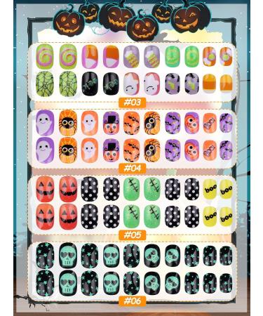 128 Pieces Halloween Artificial Nails for Kids | Ebanku Press-On Nail Art | Spider Pumpkin & Skull Designs for Girls - Buy Online on GoSupps.com