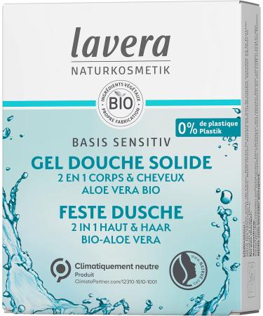lavera Sensitive Base 2 in 1 Solid Shower Gel - Vegan - Natural Cosmetics - Silicone-Free - Organic Aloe Vera and Vegetable Keratin - Three Times More Effective Than Liquid Shampoo - 50 g