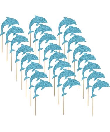 Trelsan 24 Piece Dolphin Cupcake Toppers - Blue Glitter Cupcake Toppers - Baby Shower - Birthday Party Sea Creature Themed Cake Toppers - Buy Online on GoSupps.com