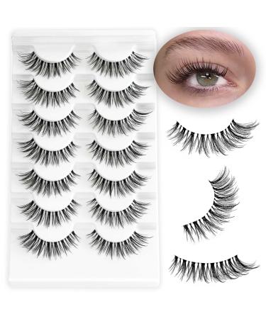 NINGLASH Wispy Lashes False Eyelashes Natural Look Fake Eyelash 14mm Faux 3D Mink Lashes Strips 7 Pairs Cat Eye Lash Pack Wispy | B09