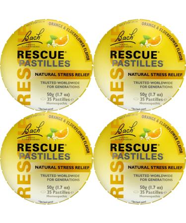 Bach Rescue PASTILLES Orange and Elderflower Flavor Natural Stress Relief Lozenges Homeopathic Flower Essence Vegetarian Gluten & Sugar-Free 4 Count Orange & Elderflower