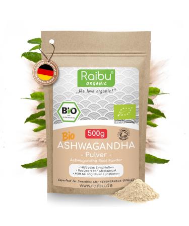 Raibu Ashwagandha Premium Bio Powder (500g) I 100% real Ashwagandha powder I Indian ginseng Ayurveda withhania somnifera 500 g (1 Pack)