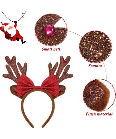 Lurrose Christmas Reindeer Headband - Glitter Antlers Hair Accessories for Holiday Costumes | 3-Piece Set - Buy Online on GoSupps.com