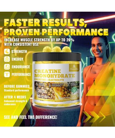 Creatine Monohydrate Gummies (5g) Pre-Workout Energy & Muscle Growth Support for Men & Women | Pineapple Electrolyte Gummies (135 Count) Pineapple 135 Count (Pack of 1) - Buy Online on GoSupps.com