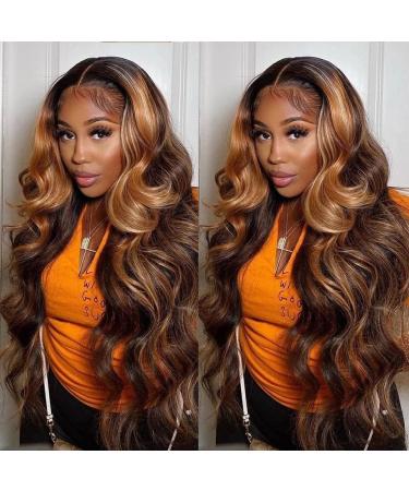 ISEE Hair Transparent Lace Front Wigs 10A Brazilian Body Wave Human Hair Wigs for Black Women Pre Plucked Hairline 150% Density Lace Front Wigs with Baby Hair Natural Color (24 Inch, Ombre 4/27) 24 Inch (Pack of 1) Ombre 4/27