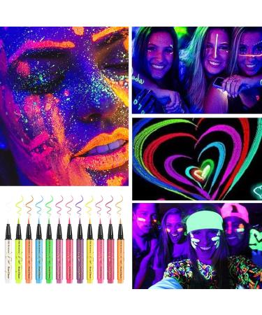 Colored Liquid Eye Liner | Waterproof Fluorescent Eye Liner Face Glitter | 12 Colors Face Glitter Pigmented Graphic Liners UV Neon Liquid Eye Liner Set for Holiday Birthday - Buy Online on GoSupps.com