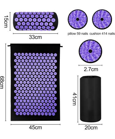 Magrimaxio Acupressure Mat Set with Pillow | Acupuncture & Nail Mat for Relaxation Pain Relief & Meditation - Violet - Buy Online on GoSupps.com
