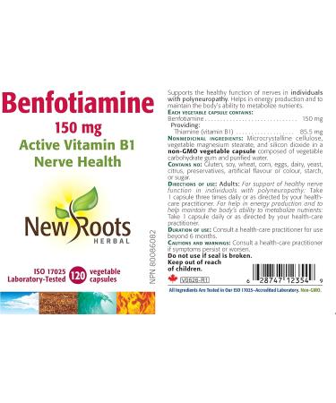 New Roots Herbal - Benfotiamine 150mg 120 Capsules - Active Vitamin B1 - Supports the Healthy Function of Nerves in Individuals with Polyneuropathy - Helps in Energy Production 120 count (Pack of 1) - Buy Online on GoSupps.com
