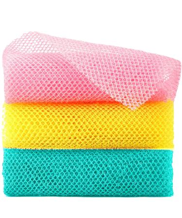 African Exfoliating Net Sponge 3 Pcs - Exfoliating Body Scrubber Exfoliator, Exfoliating Washcloth Towel, Korean Exfoliate Rags Wash Cloth Loofah for Body Scrub, Back Washer Scrubber For Shower Bath