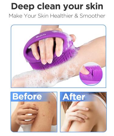 HEETA Hand-Held Body Shower Brush 2-Pack - Soft Silicone Body Scrubber for Gentle Exfoliation - Bath Brush for Men, Women, Kids - Suitable for All Skin Types - Black & Purple (Set of 2) - Buy Online on GoSupps.com