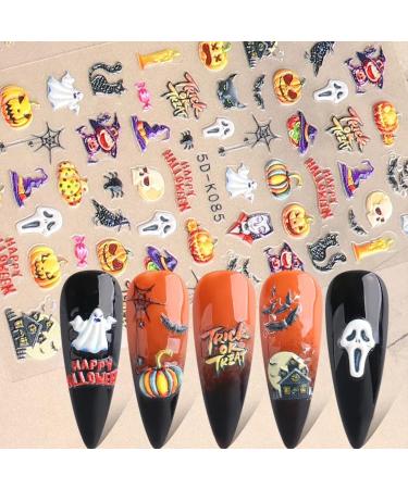 NICENEEDED 5D Halloween Nail Art Stickers 3 Sheets Stereoscopic Embossed Pumpkin Nail Decals Self-Adhesive Stickers with Skull Bat Witch Bloody Lips Design for Nail Art Decorations - Buy Online on GoSupps.com