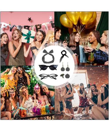 Polka Dot Headbands for Women - 1950s Headbands and Drop Earrings Set - Print Dangle Earrings with Vintage Hair Bands Chiffon Scarf Cat Eye Glasses - Buy Online on GoSupps.com