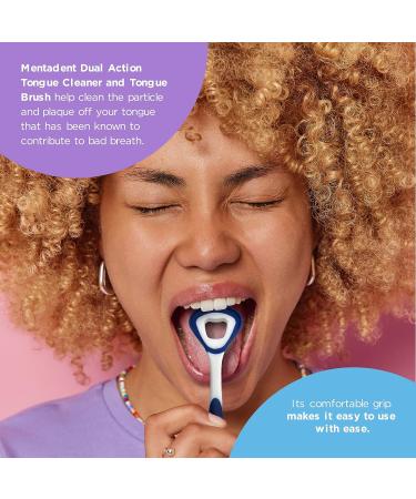GuruNanda Mentadent Tongue Cleaner - Dual Action Brush & Scraper for Bad Breath & Odor Elimination (Multi-Color) - Buy Online on GoSupps.com