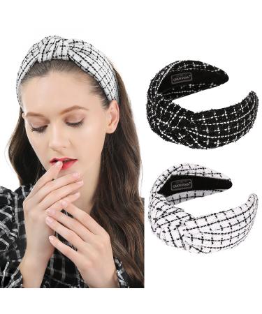 QIANXUAN Wide White Knotted Headbands for Women - 2PCS Tweed Plaid Glam Headbands - Buy Online on GoSupps.com