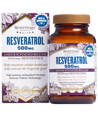Reserveage Resveratrol 500 mg Antioxidant Supports Healthy Aging - 60 Capsules