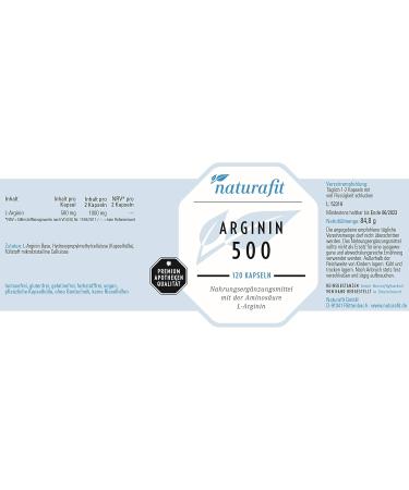 Naturafit Arginine 500 | 120 Capsules - Premium L-Arginine for Enhanced Performance | International Shipping Available - Buy Online on GoSupps.com