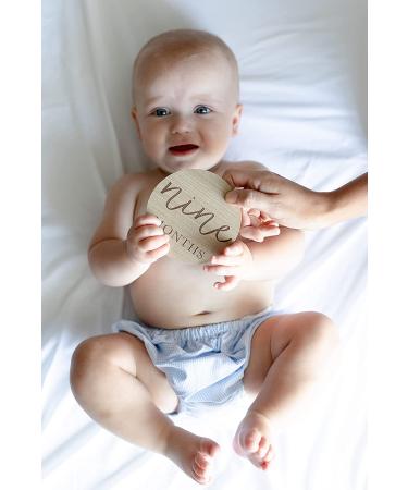 Little Pear Wooden Milestone Photo Cards - Double Sided Monthly Prop Discs for Baby Announcement & Pregnancy Journey - Natural Wood Milestone Markers - Buy Online on GoSupps.com