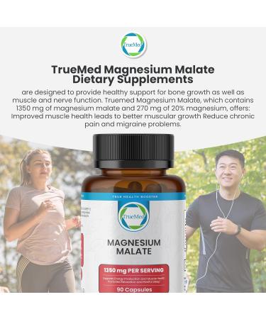 Truemed Magnesium Malate Capsules 1350mg High Bioavailability Magnesium Supplement for Muscle Function, Energy & Metabolic Support, Vegan, Non-GMO, Made in USA - 90 Capsules - Buy Online on GoSupps.com