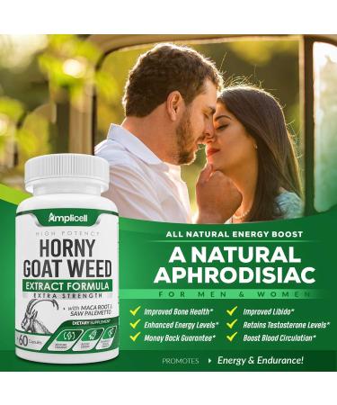 Horny Goat Weed Capsules - Natural Male & Female Enhancer with L-Arginine, Tongkat Ali, Panax Ginseng & Maca Root - Mood Boost & Energy Pills - 60 Count - Buy Online on GoSupps.com