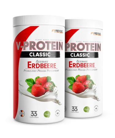 Vegan protein powder strawberry 2x1kg-V-protein-vegetable protein powder on peas protein base with 73.1% protein content-optimal protein value-vegan protein shake without soy & wheat strawberry 1 kg (2 Pack)