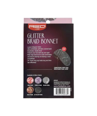 Red by Kiss Glitter Braid Bonnet - Wide Edge Breathable Hair Bonnet for Curly Natural Long Hair - Jet Black Pearl - Buy Online on GoSupps.com
