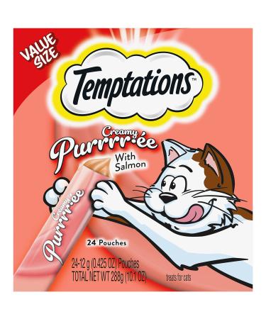 TEMPTATIONS Creamy Puree with Salmon Lickable Cat Treats, 24-Pack of 12g Pouches - Buy Online on GoSupps.com