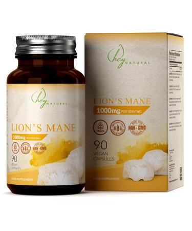 HN Lions Mane | 90 Lions Mane Capsules 1000mg per Serving - High Strength Lions Mane Supplement Mushroom Complex | Lion's Mane Mushroom Supplement | Non-GMO Gluten & Allergen Free | Made in the UK