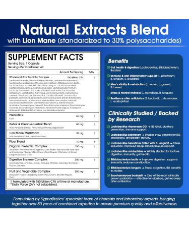 Probiotics for Men - 150 Billion CFU Acidophilus Capsules with Prebiotics & Postbiotics - Supports Gut Microbiome Colon & Immune Health - 37 Strains with Digestive Enzymes - 60 Vegan Capsules - Buy Online on GoSupps.com