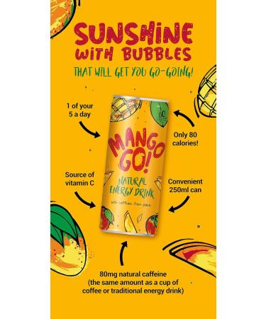 Mango GO! - The Mango Natural Energy Drink - 12 x 250ml - Vegan - New - Plant-Based - Natural Energy - Natural Caffeine Drink - Healthy Energy Drink - Pick ME UP Before You GO GO! - Buy Online on GoSupps.com