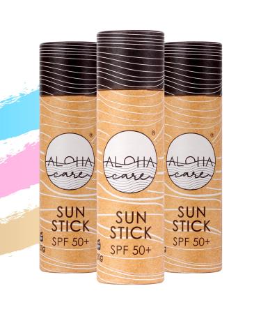 Aloha Sun Stick SPF 50+ (3-pack) Sunscreen Stick Sun Block Stick for Face Sunscreen SPF 50 for Surfing Great Sun Cream for Kids & Outdoor Sports Sunscreen Plastic Free Packaging 20g