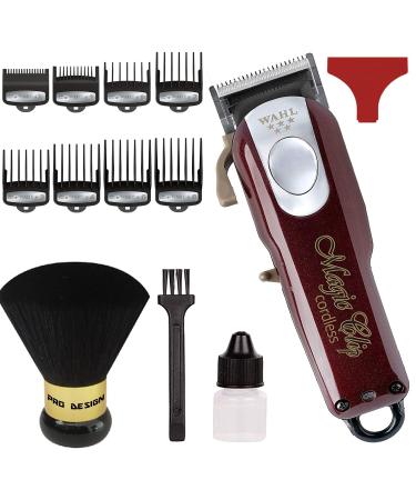 Wahl Professional 5-Star Cord/Cordless Magic Clip #8148 - Great for Barbers and Stylists - Precision Cordless Fade Clipper Loaded with Features - with Bonus Neck Duster (Burgundy)