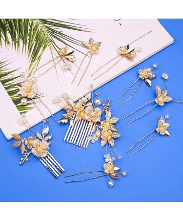 10 Piece Gold Leaf Hair Jewelry Set for Weddings | Bride & Bridesmaid Accessories | Retro Hair Pins & U-Shaped Clips - Buy Online on GoSupps.com