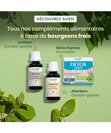 HERBALGEM - Detox Express 7 Days - Purifies The Body In Depth - Food Supplement Gemmotherapy - Highly Concentrated Formula - Global Action - 5 Fresh Buds - Organic - 7x10ml - Buy Online on GoSupps.com