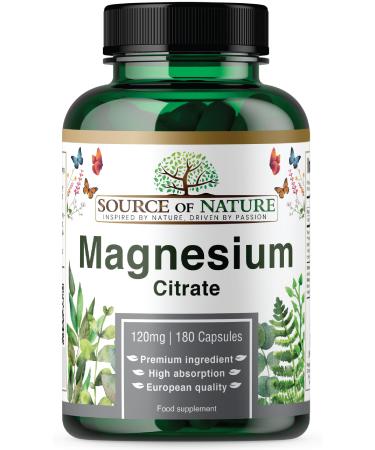 Source Of Nature® | 750mg Magnesium Citrate | 180 Capsules | 90 Day Supply | Premium Ingredient | High Dose Of 120mg Elemental Magnesium | Third Party Tested | Natural