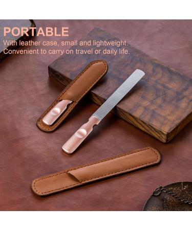 Stainless Steel Nail File Set with Rose Gold Handle and Leather Case - Double Sided Nail Filer for Women, Men, Girls - 2 Pieces - Buy Online on GoSupps.com