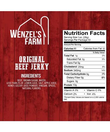 Wenzels Farm Original Beef Jerky 10 oz - Naturally Smoked, No MSG, Fillers, Binders or Artificial Colors - Gluten Free - Buy Online on GoSupps.com