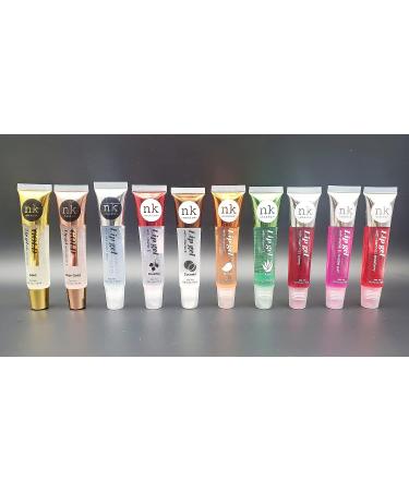 Nicka K Variety Set of 10 Vitamin-E Lip Gloss (Gold, Rose Gold, Clear, Rosehip, Coconut, Aloe, Mango, Strawberry, Bubble Gum, Cherry) - Buy Online on GoSupps.com