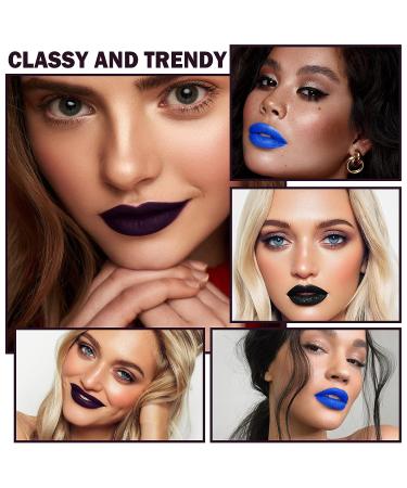 Dark Black Blue Purple Matte Liquid Lipstick Set - Long Lasting, Smudge Proof, Waterproof | CAHIUYOA 3Pcs Lip Gloss Makeup Set - Buy Online on GoSupps.com