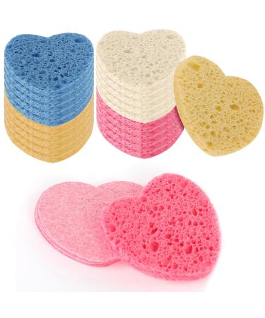 WLLHYF 20 Pieces Compressed Facial Sponges Natural Cellulose Facial Cleaning Sponges Professional Cosmetic Spa Sponges for Face Cleansing Makeup Removal Pore Exfoliating (Heart-Colorful)