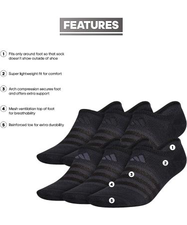 adidas Men's Superlite No Show Socks - 6 Pack, Black/Night Grey, Large US - Buy Online on GoSupps.com
