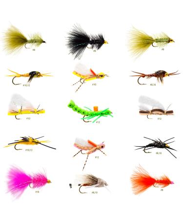 ROKC Producing Fly Fishing Flies Assortment | Dry Flies, Wet Flies, Nymphs, Streamers Flies, Caddis, Hopper | Trout, Bass, Steelhead Fishing Lure Set 20 Streamer, Hopper, Stone Flies