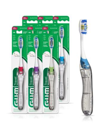 GUM Folding Travel Toothbrush Compact Head + Tongue Cleaner Soft Bristled Travel Toothbrushes for Adults 1ct (Pack of 6) 1ct. (Pack of 6)