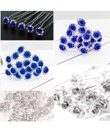 45 Pieces of Wedding Rhinestone Hair Clips U Shape Crystal Hair Clips Rose Flower Design Bridal Wedding Clips Rhinestone Crystal Hair Clips for Wedding Show Prom (Blue White) - Buy Online on GoSupps.com