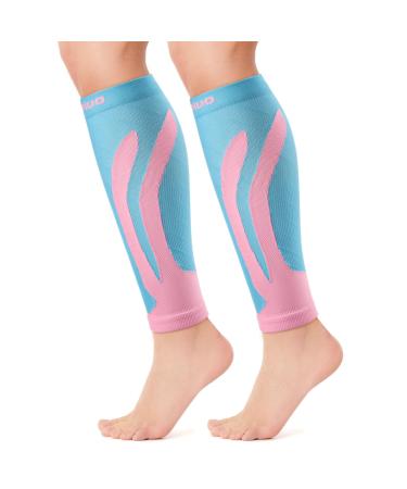Cambivo 2 couple of calf bandage compression stockings women men support stockings compression socks calves compression calves for sports football running swelling relaxation S-M blue/pink - Buy Online on GoSupps.com
