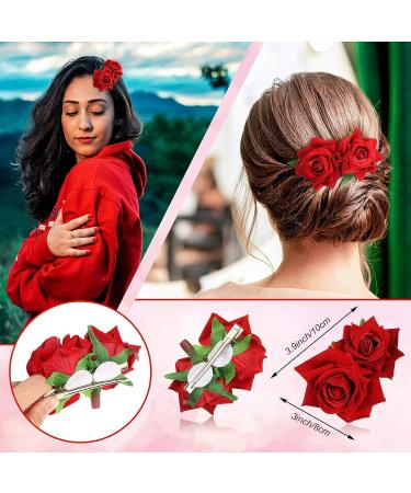 6 Pcs Red Rose Hair Clip Set - Floral Hairpins for Women & Girls | Wedding & Flamenco Dancer Accessories - Buy Online on GoSupps.com